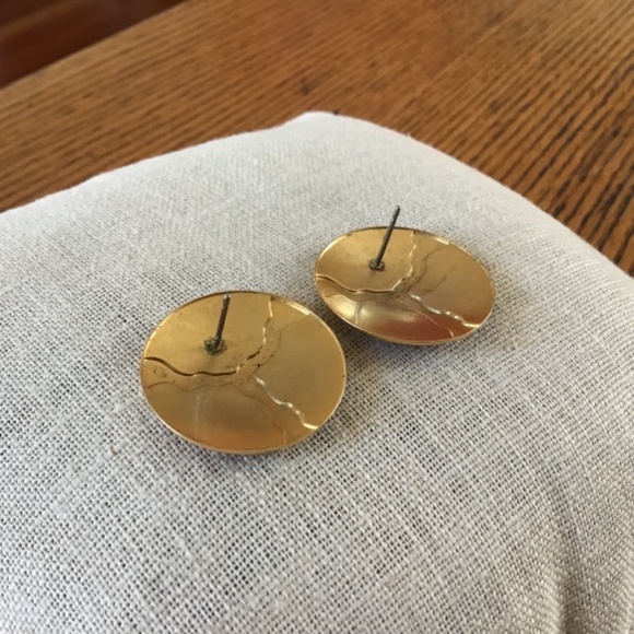 Vintage 80’s Earthy & Gold Tone Pierced Earrings Round Lightweight - Picture 9 of 16